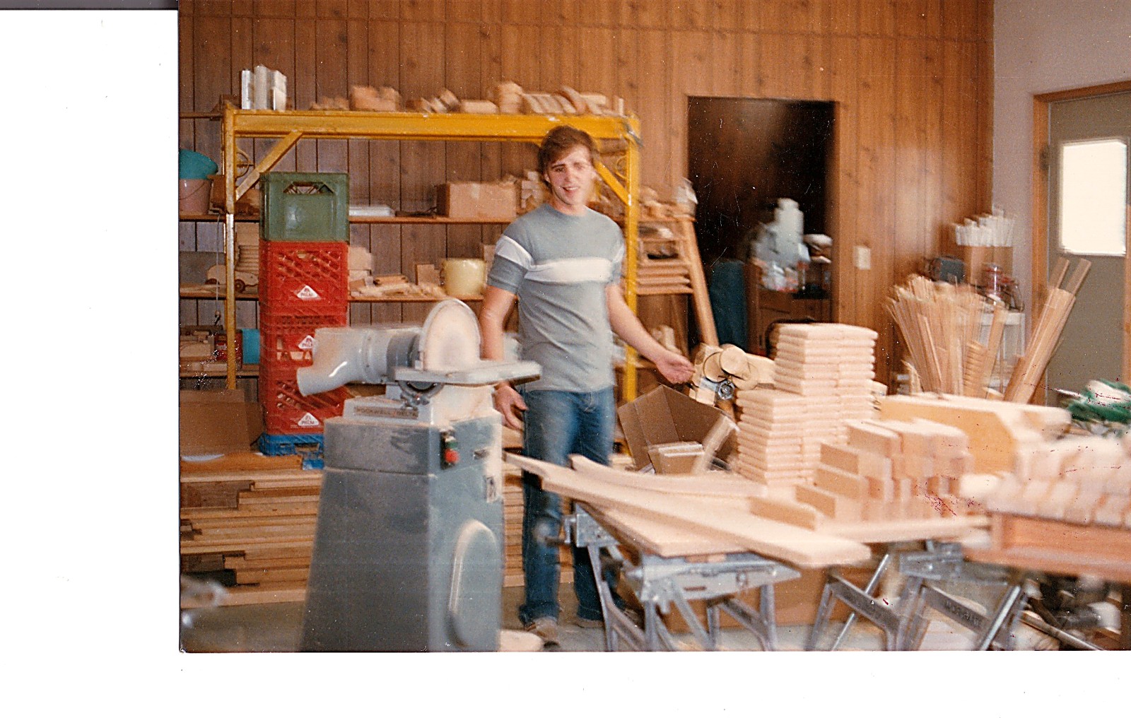 Marc sanding parts in the Gravelbourg shop, 1985